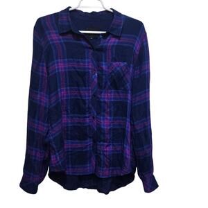 Rails Hunter Tatum Plaid Rayon Button Down Shirt M Navy Ultraviolet